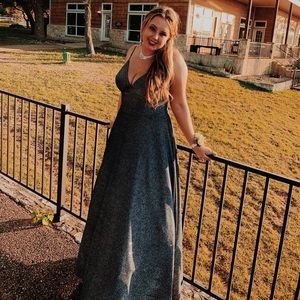 CAMILLE LA VIE PROM DRESS WITH POCKETS WORN ONCE!!!! size 12 blue grey sparkles!